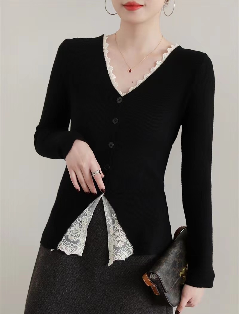 Autumn enticement tops splice bottoming shirt for women