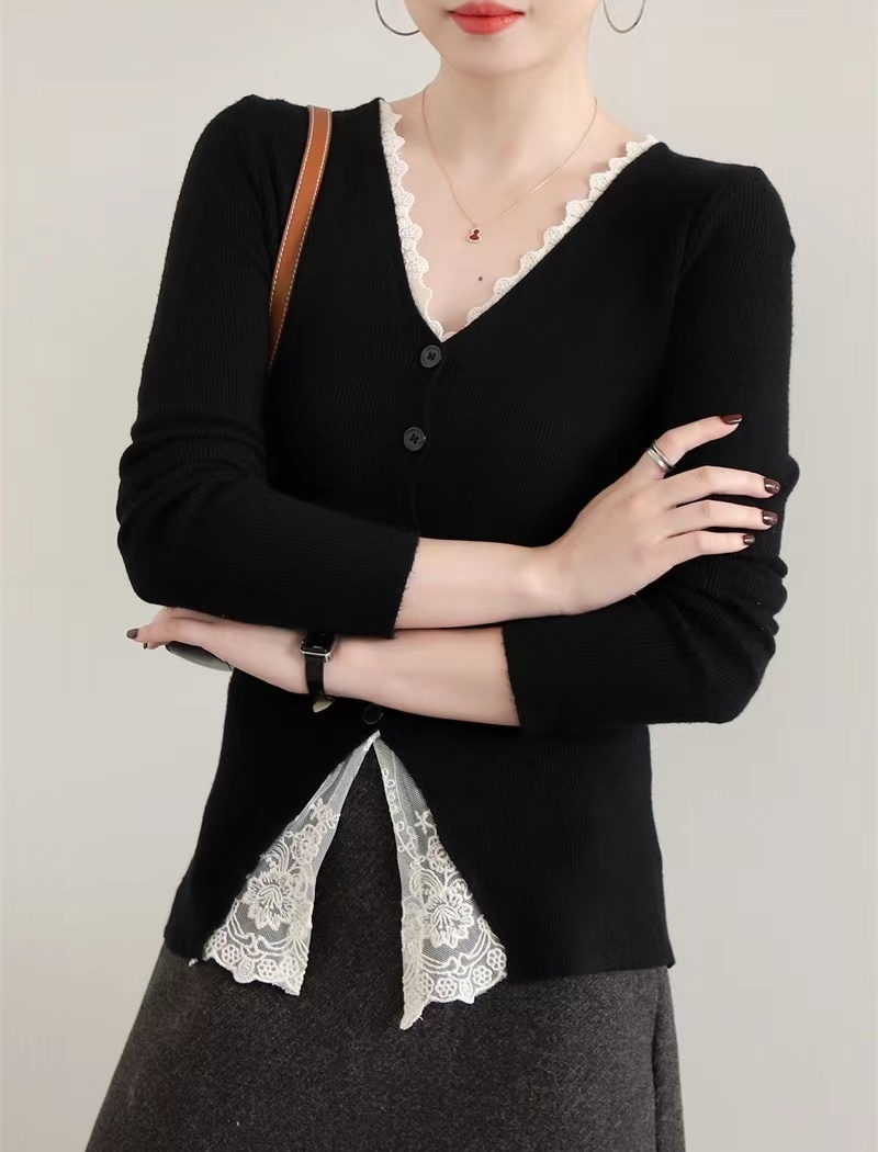 Autumn enticement tops splice bottoming shirt for women