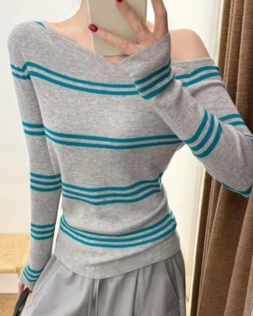 Autumn stripe wool sloping shoulder sweater
