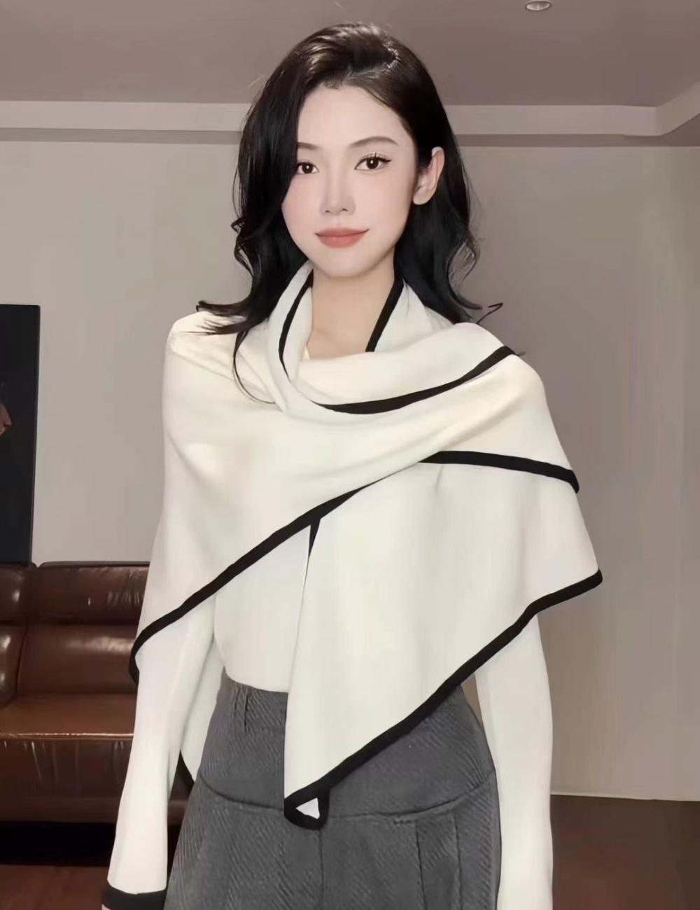 Slim autumn shawl Korean style tops 2pcs set for women