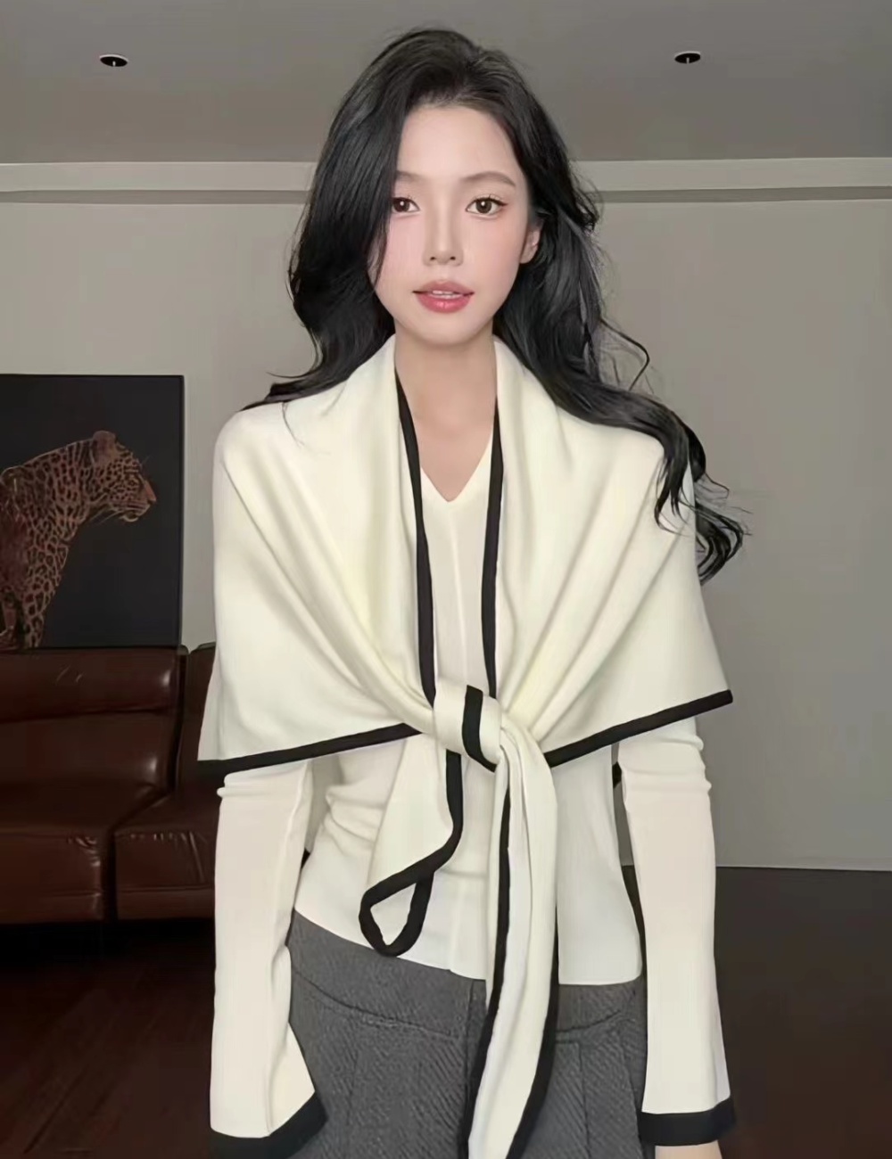 Slim autumn shawl Korean style tops 2pcs set for women