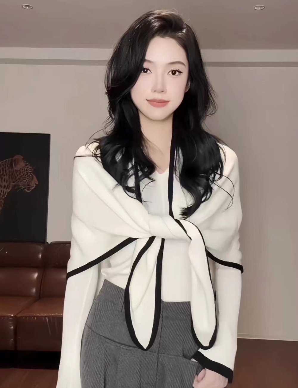 Slim autumn shawl Korean style tops 2pcs set for women