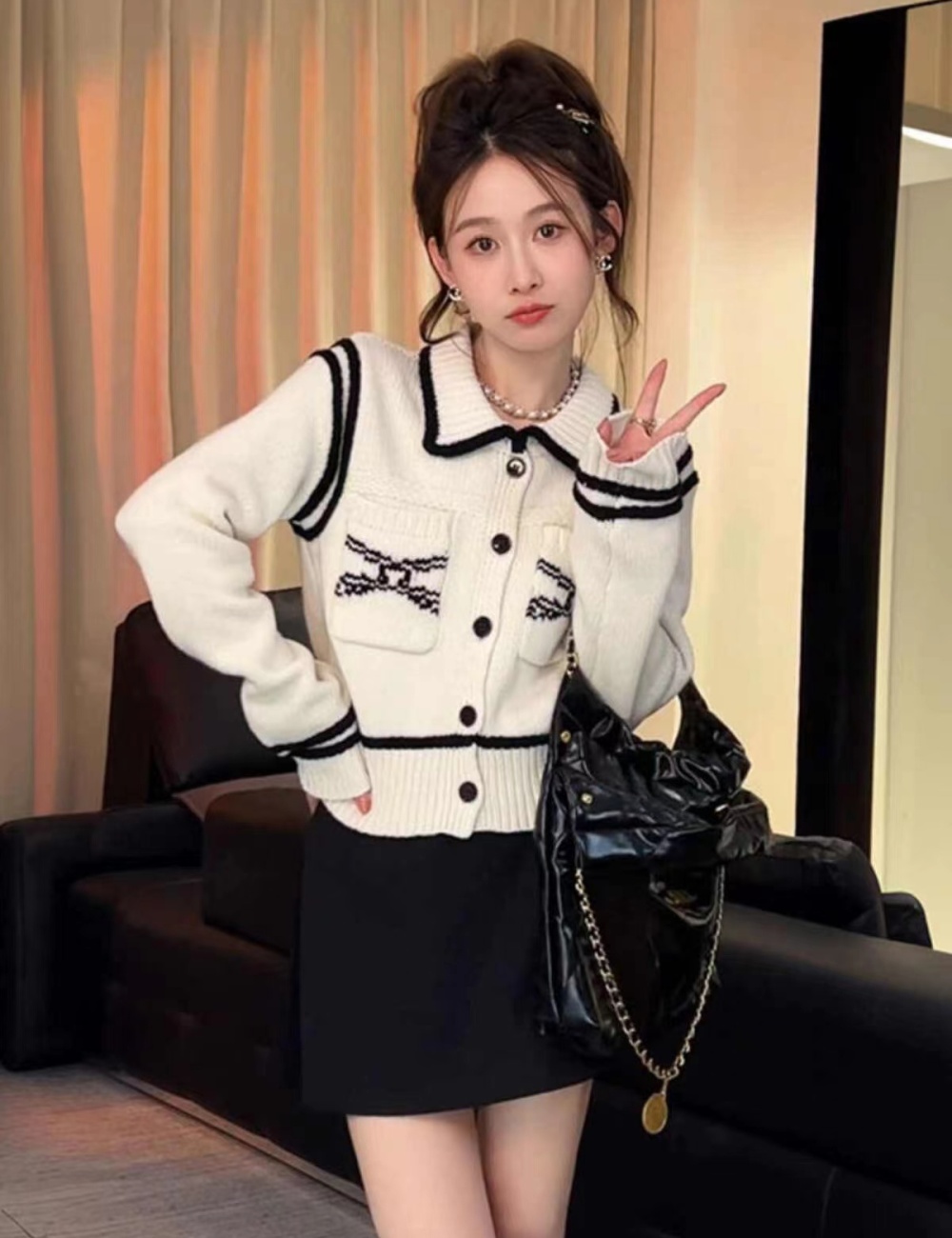 Mixed colors cardigan autumn and winter coat for women