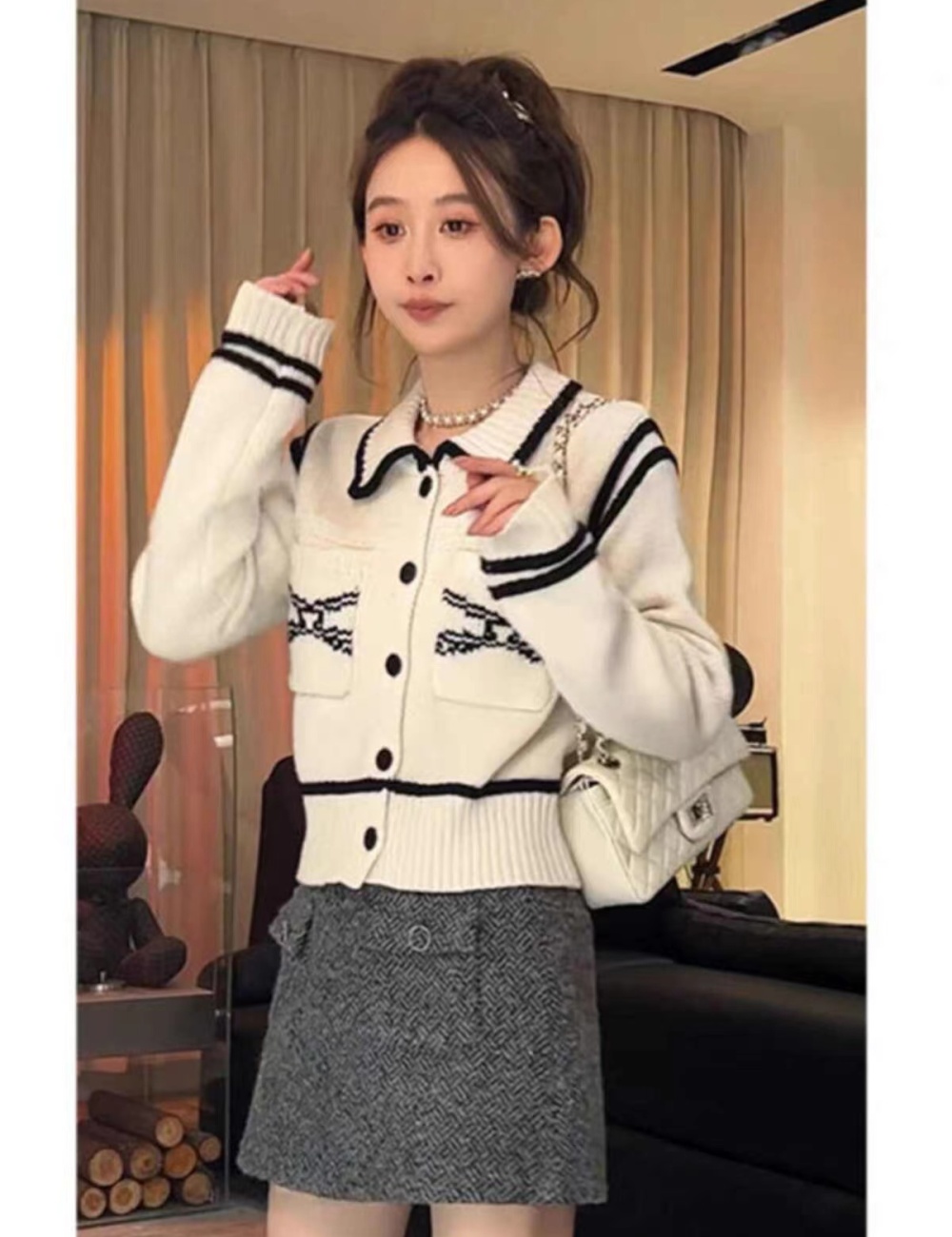 Mixed colors cardigan autumn and winter coat for women