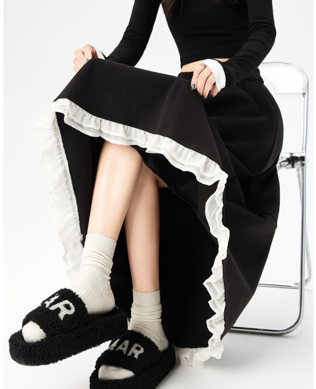 Long high waist slim splice autumn and winter A-line skirt