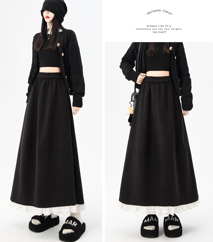 Long high waist slim splice autumn and winter A-line skirt