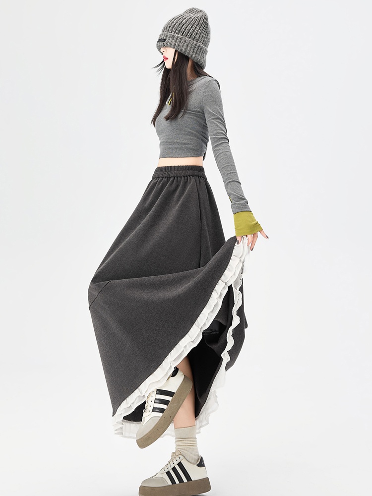 Long high waist slim splice autumn and winter A-line skirt
