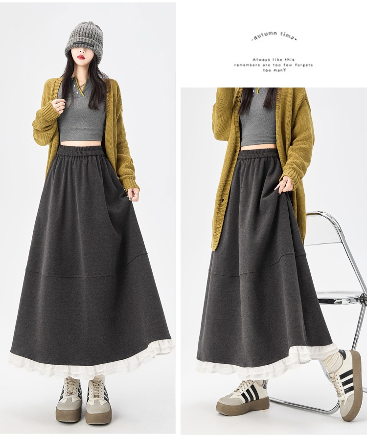 Long high waist slim splice autumn and winter A-line skirt