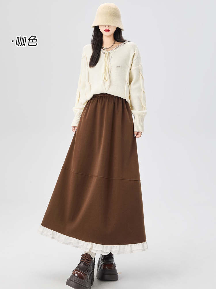 Long high waist slim splice autumn and winter A-line skirt