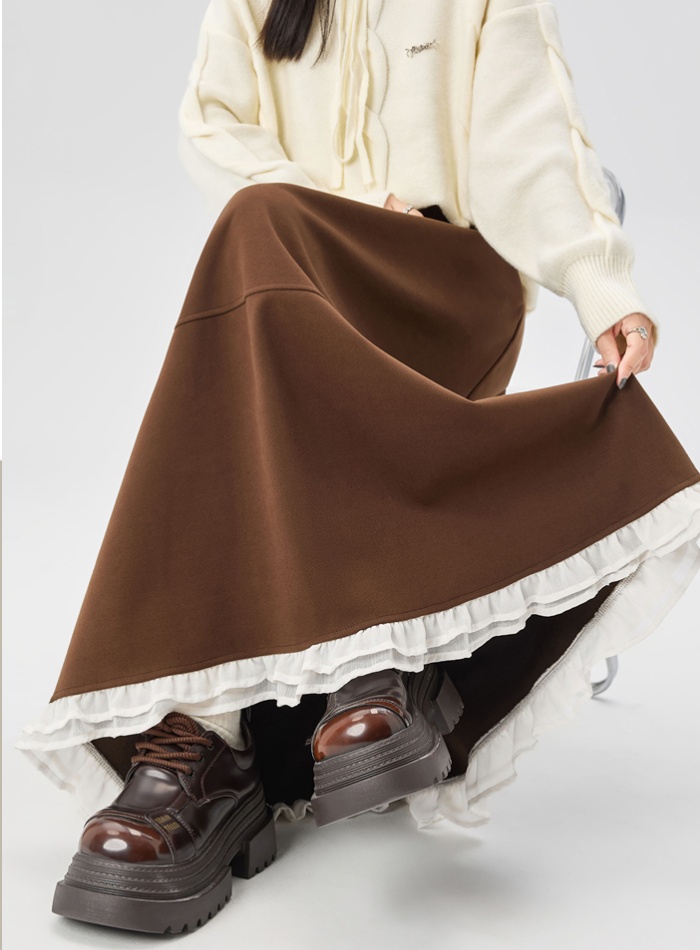 Long high waist slim splice autumn and winter A-line skirt