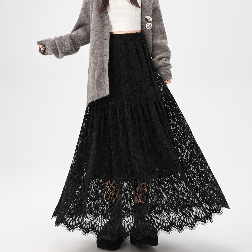 A-line splice long hook flower slim skirt for women