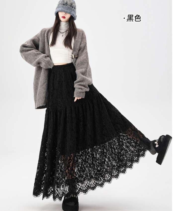 A-line splice long hook flower slim skirt for women