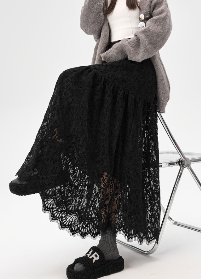 A-line splice long hook flower slim skirt for women