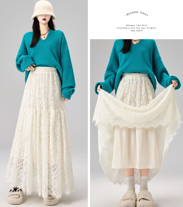 A-line splice long hook flower slim skirt for women