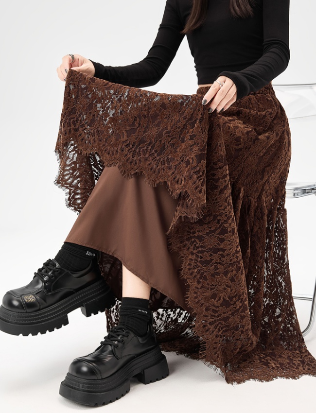 A-line splice long hook flower slim skirt for women