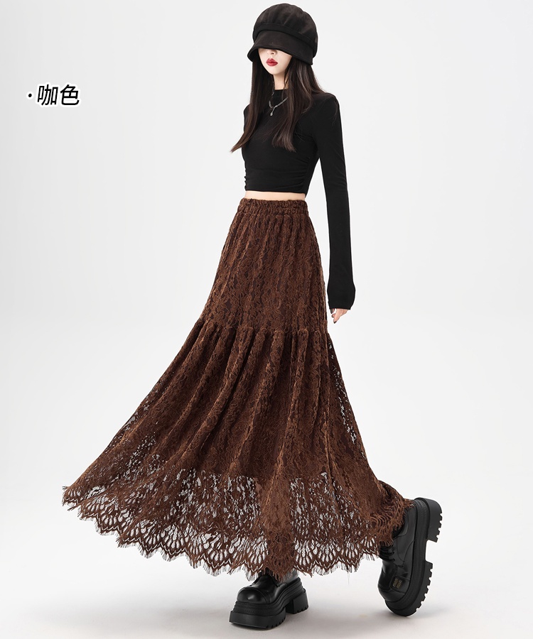 A-line splice long hook flower slim skirt for women