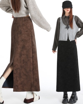 Slim PU long dress autumn and winter skirt for women