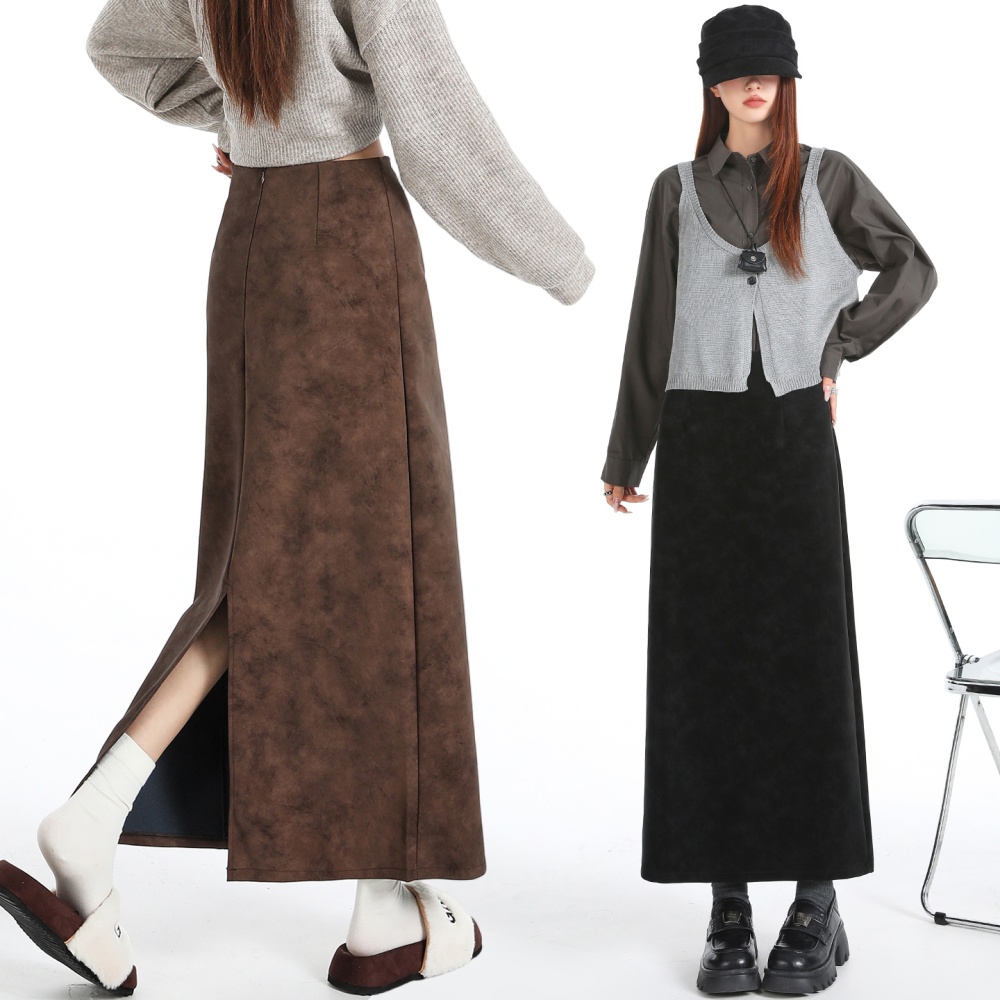 Slim PU long dress autumn and winter skirt for women