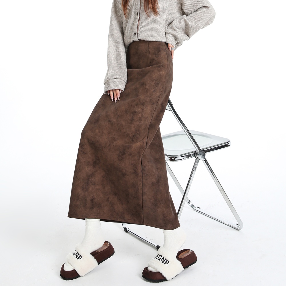 Slim PU long dress autumn and winter skirt for women