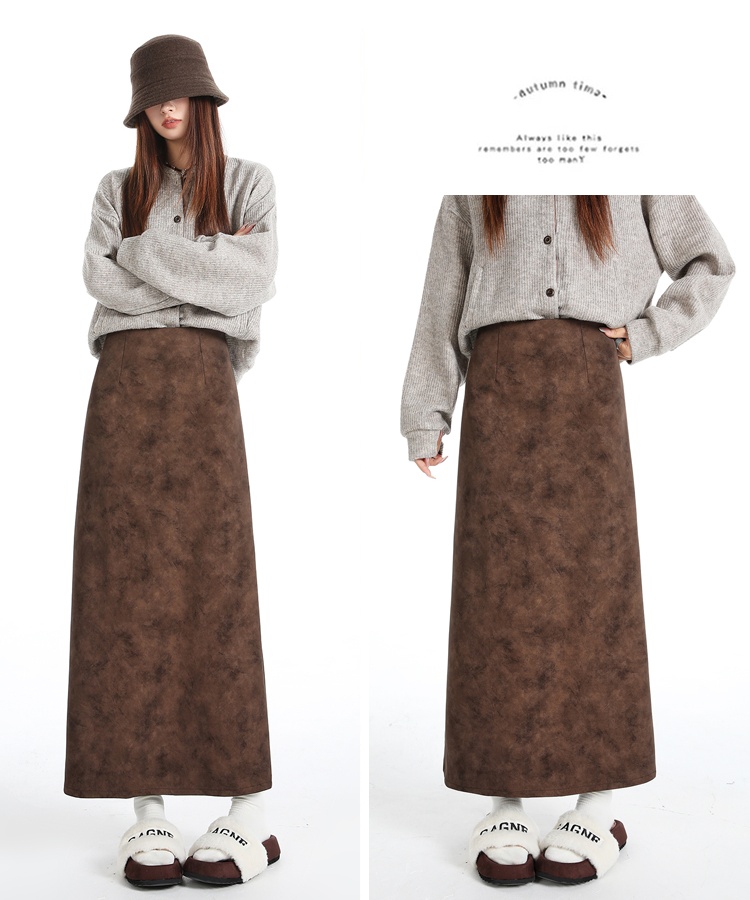 Slim PU long dress autumn and winter skirt for women