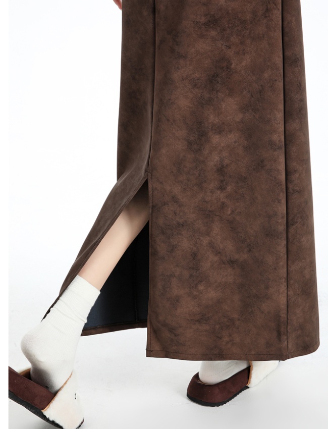 Slim PU long dress autumn and winter skirt for women