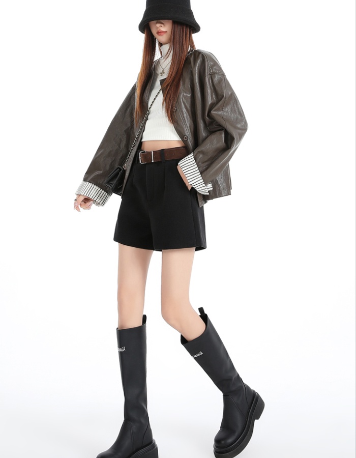 All-match woolen shorts A-line boots pants for women