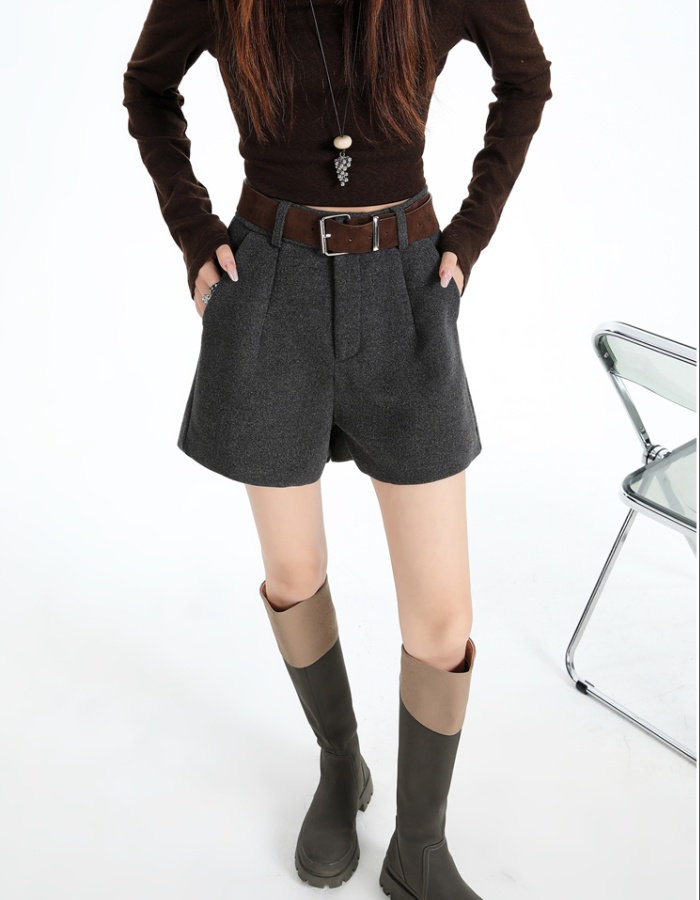 All-match woolen shorts A-line boots pants for women