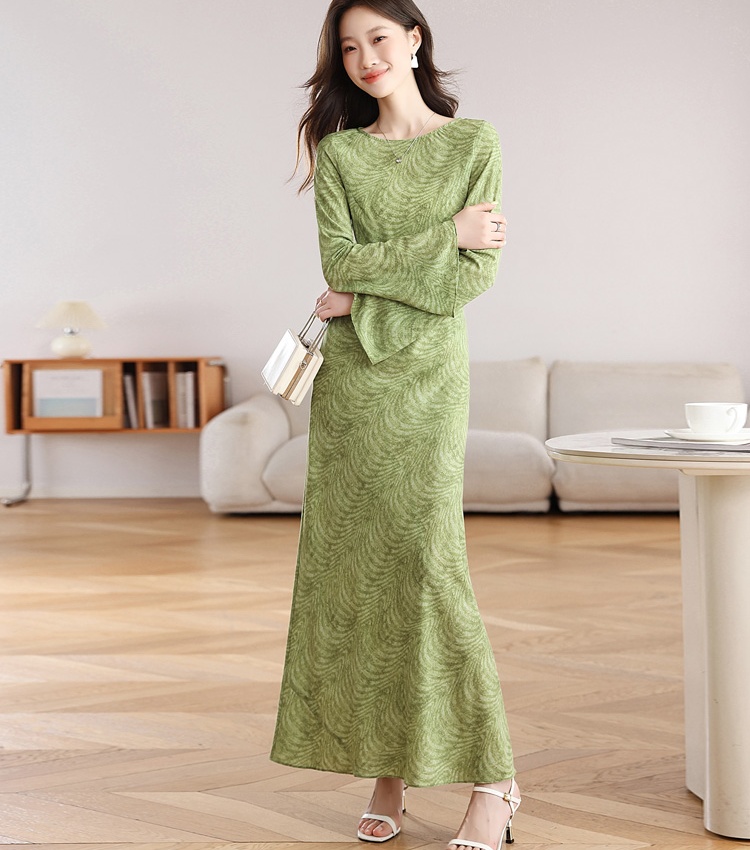 Retro long sleeve printing temperament slim dress for women