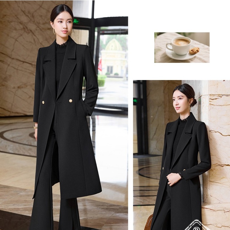 Korean style houndstooth overcoat long business suit for women