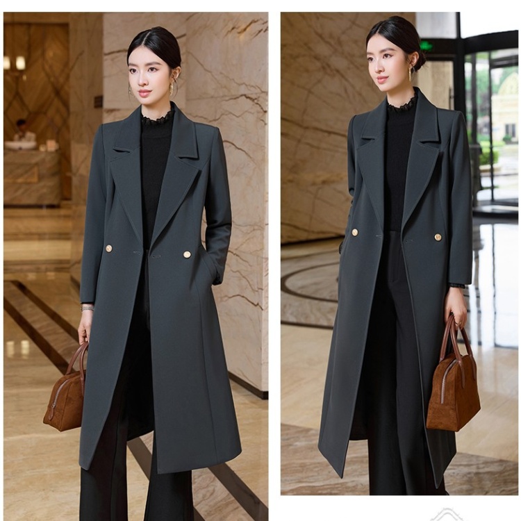 Korean style houndstooth overcoat long business suit for women