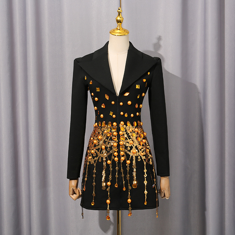 European style tassels dress autumn street T-back for women