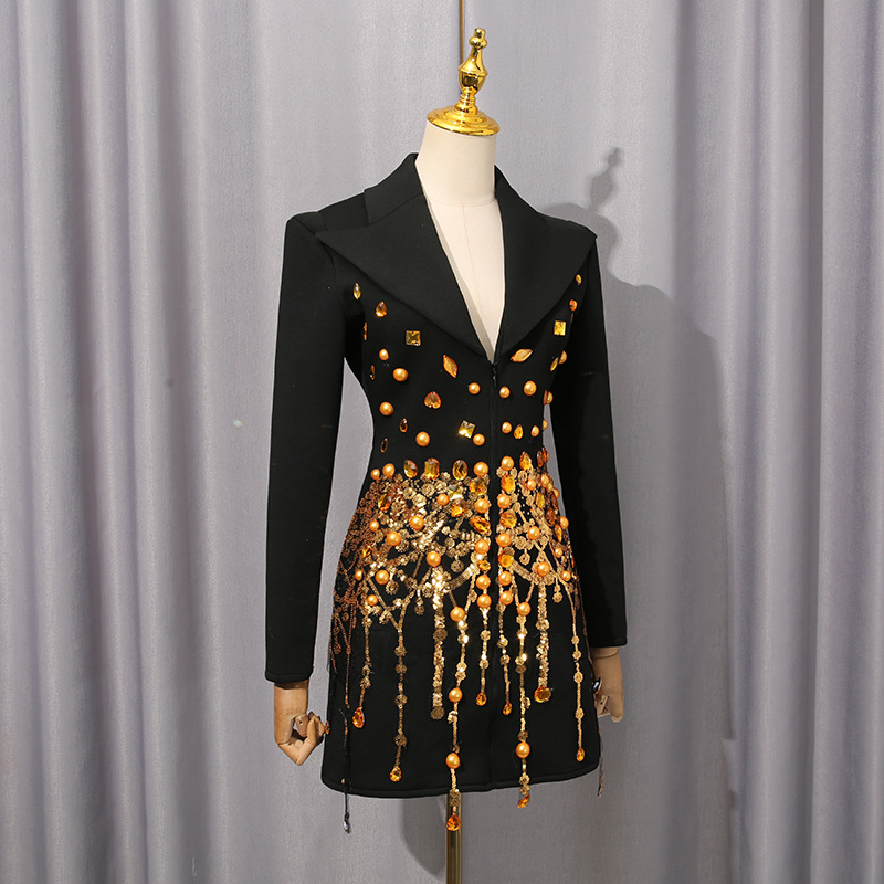 European style tassels dress autumn street T-back for women