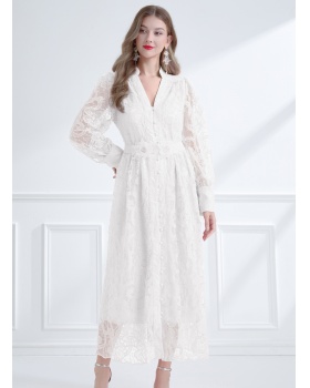 Stereoscopic big skirt sequins V-neck autumn dress