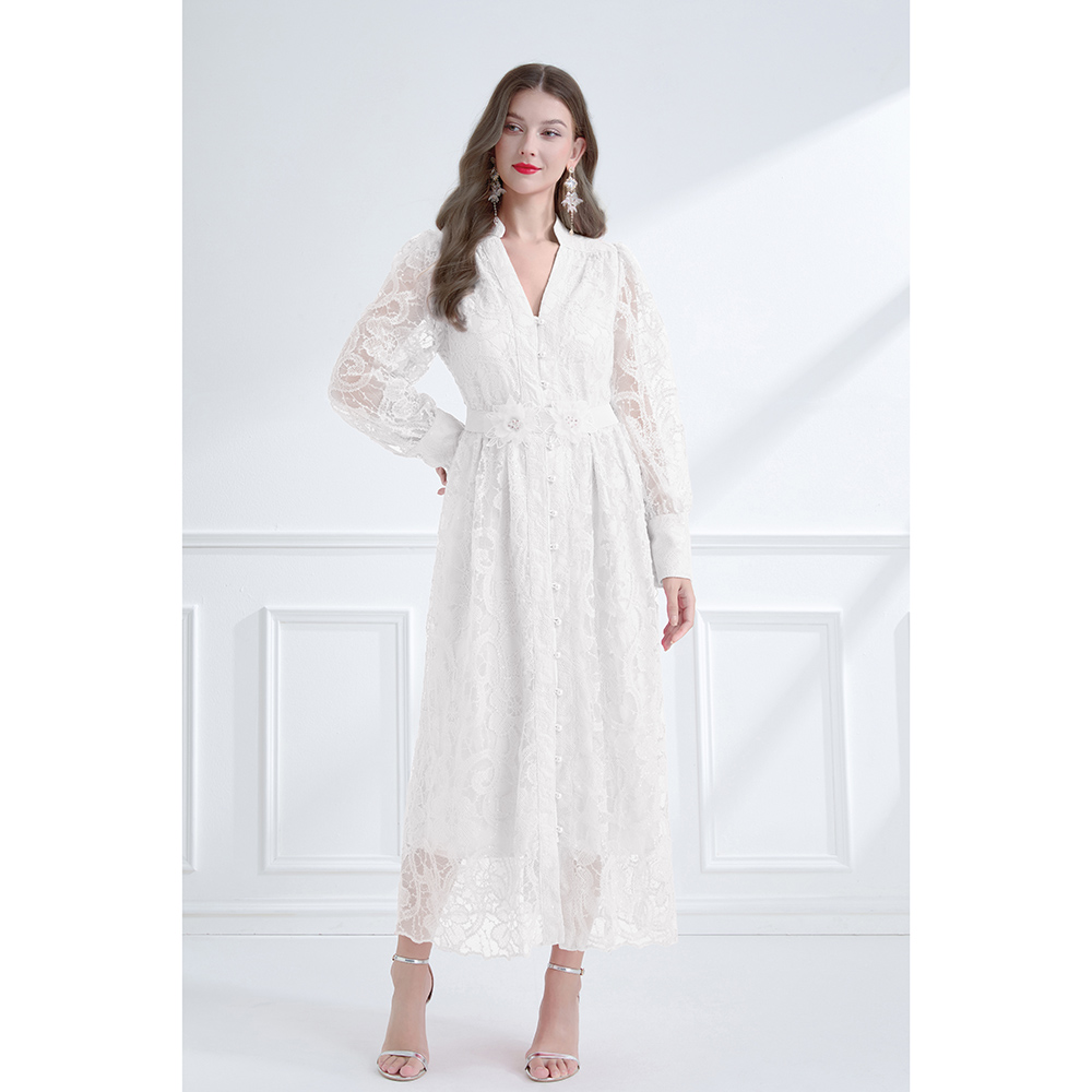 Stereoscopic big skirt sequins V-neck autumn dress