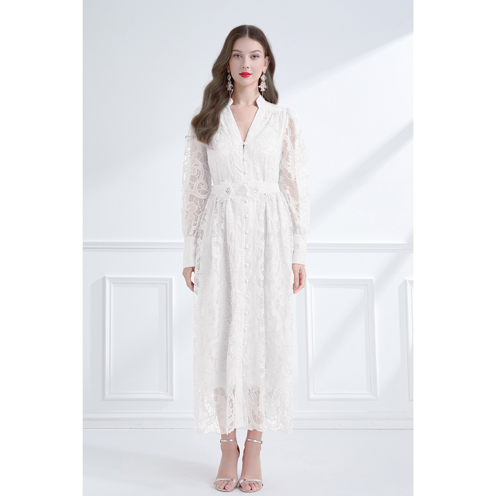 Stereoscopic big skirt sequins V-neck autumn dress