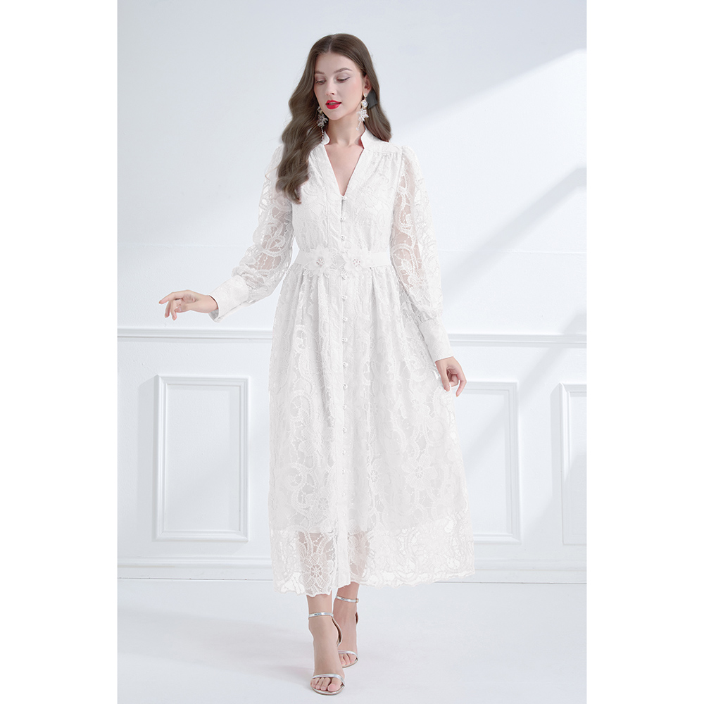 Stereoscopic big skirt sequins V-neck autumn dress