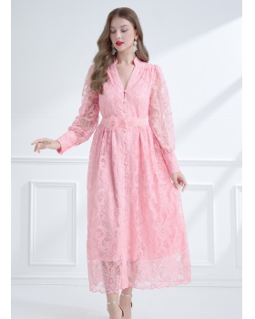 V-neck stereoscopic sequins elegant style autumn colors dress