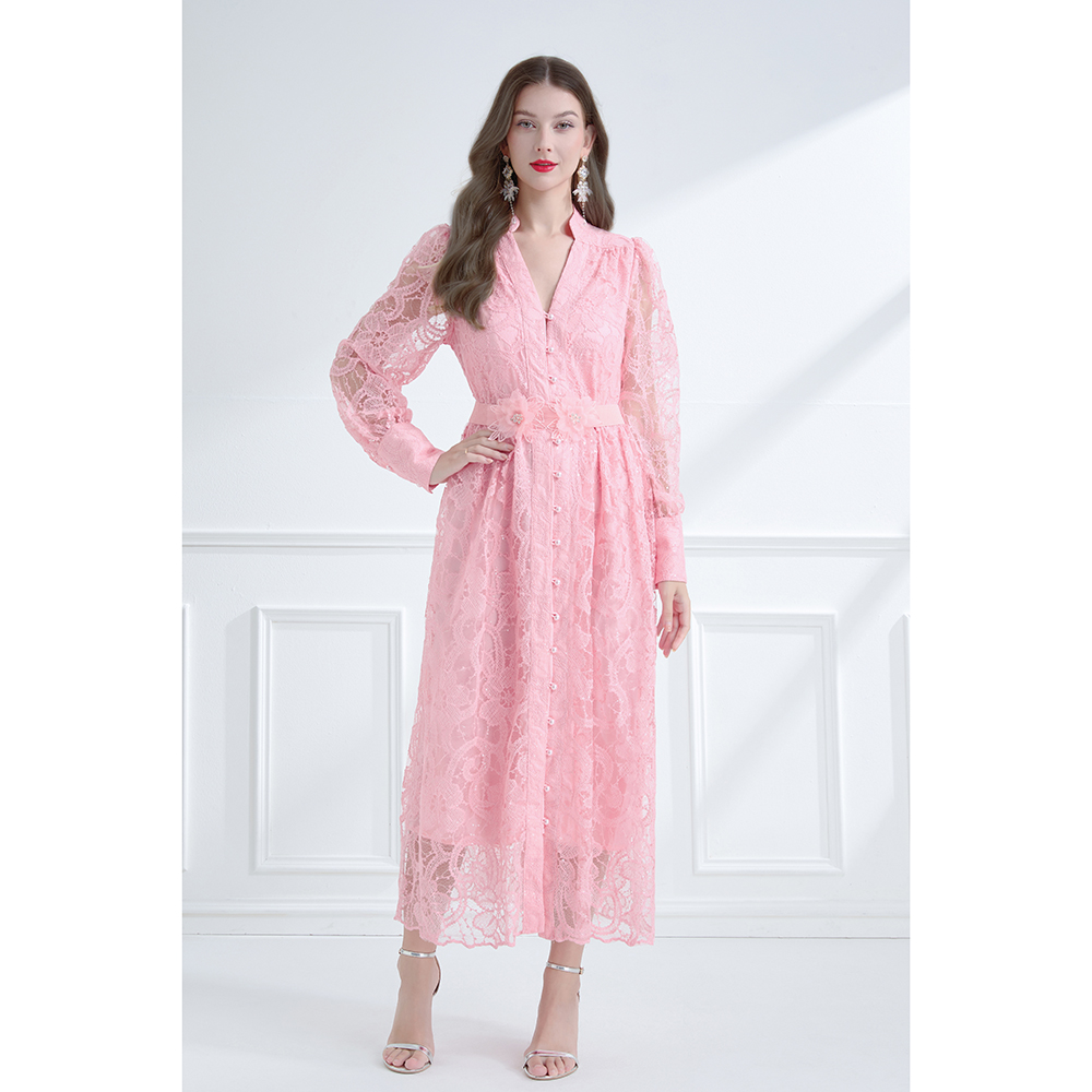 V-neck stereoscopic sequins elegant style autumn colors dress