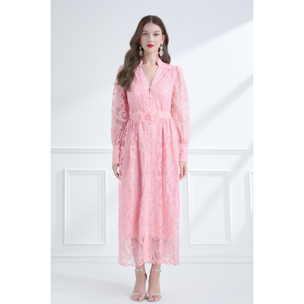 V-neck stereoscopic sequins elegant style autumn colors dress