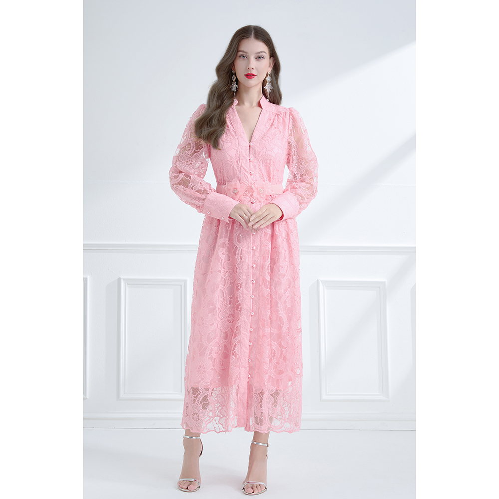 V-neck stereoscopic sequins elegant style autumn colors dress