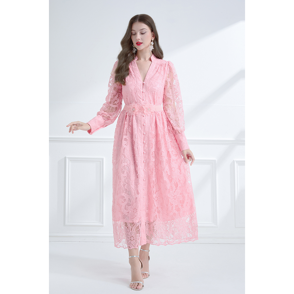 V-neck stereoscopic sequins elegant style autumn colors dress