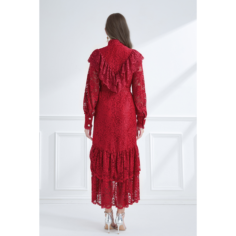 Pinched waist autumn cstand collar elegant style double dress