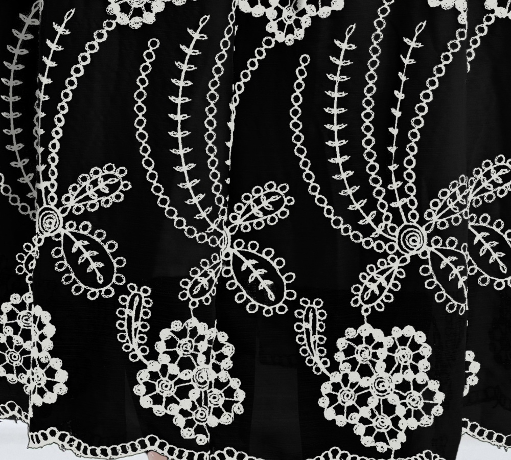 Embroidered lace pinched waist single-breasted dress