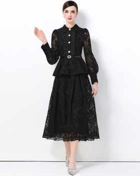 With belt lace elegant temperament embroidery dress