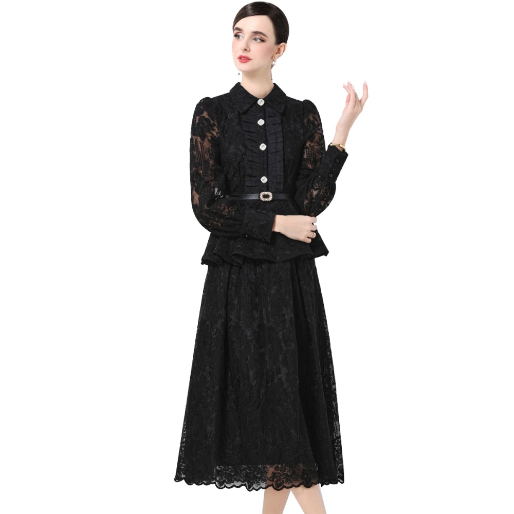With belt lace elegant temperament embroidery dress
