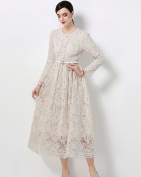 Lace France style long sleeve with belt dress