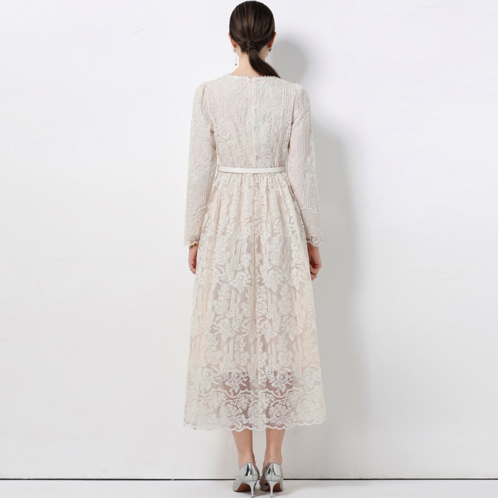 Lace France style long sleeve with belt dress