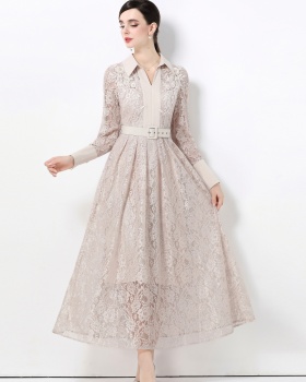 France style lace big skirt with belt dress