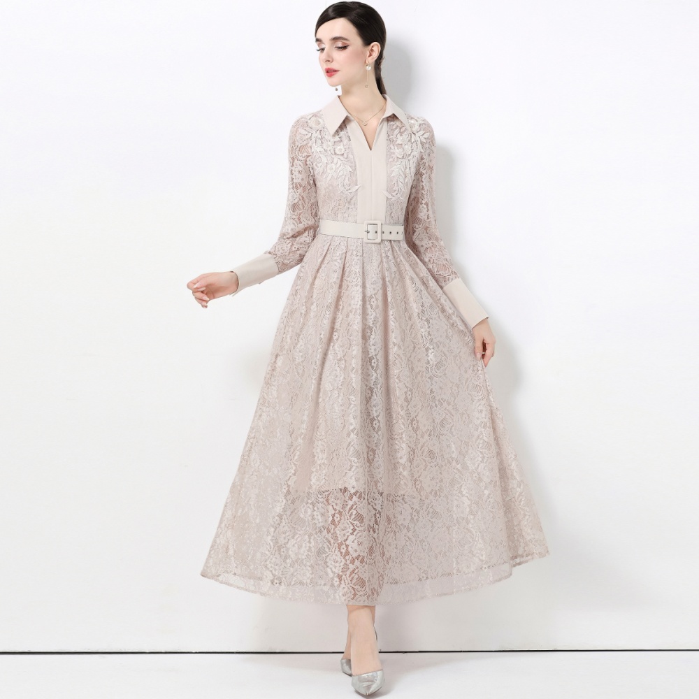 France style lace big skirt with belt dress