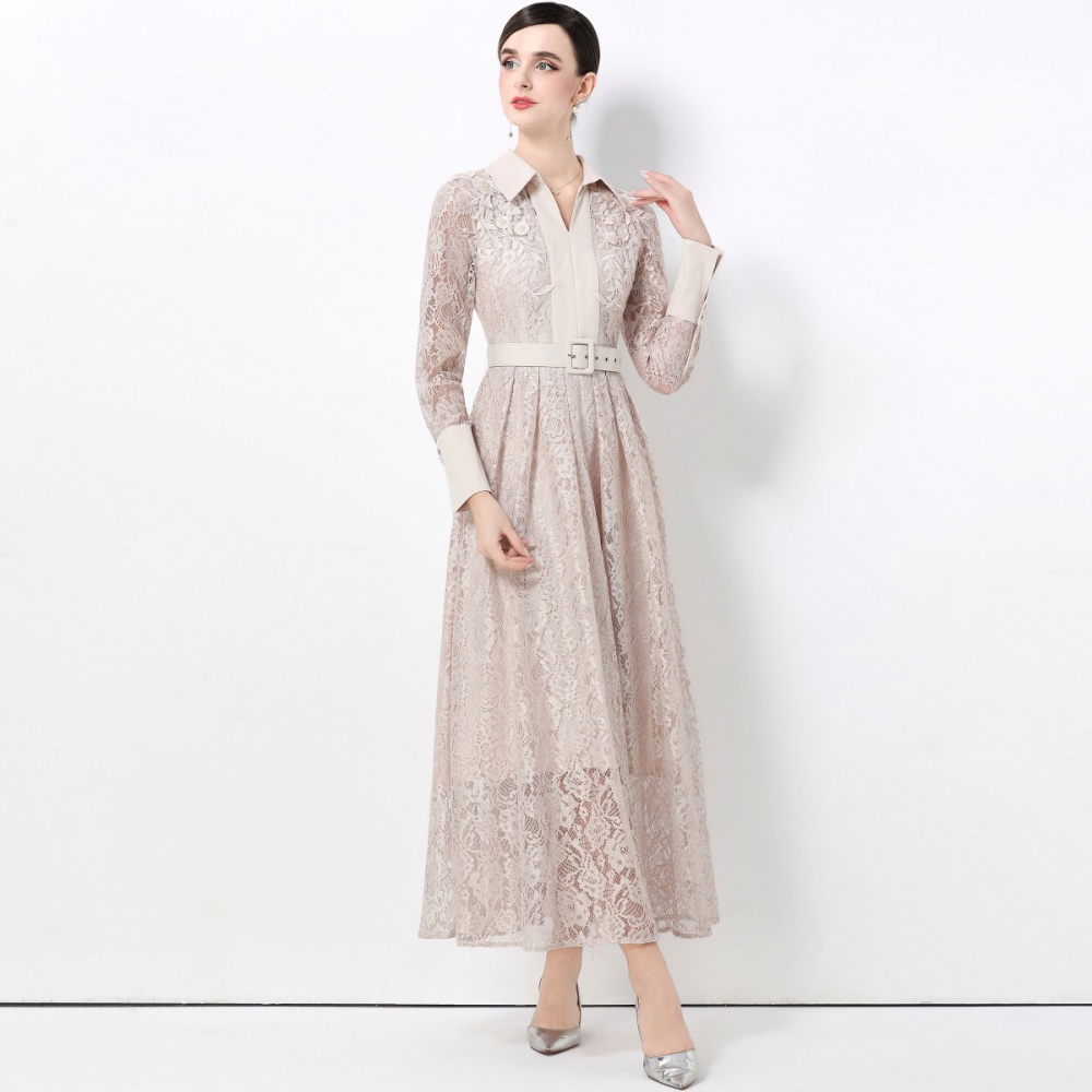 France style lace big skirt with belt dress